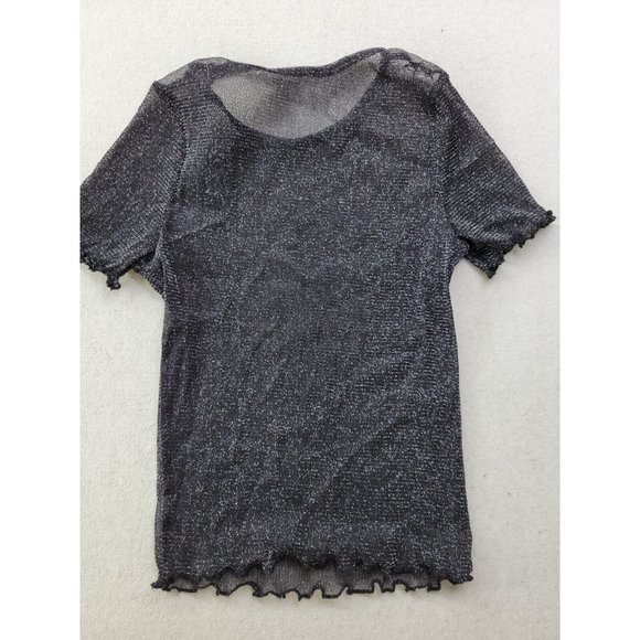 NEW Hollister Women's S Black Silver Thread Top Shirt Sheer Stretch Mesh Net - Picture 5 of 7